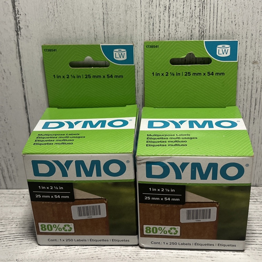 Dymo LabelWriter Multipurpose Labels 1 in x 2 1/8 in, Roll of 250 X2 LOT‎